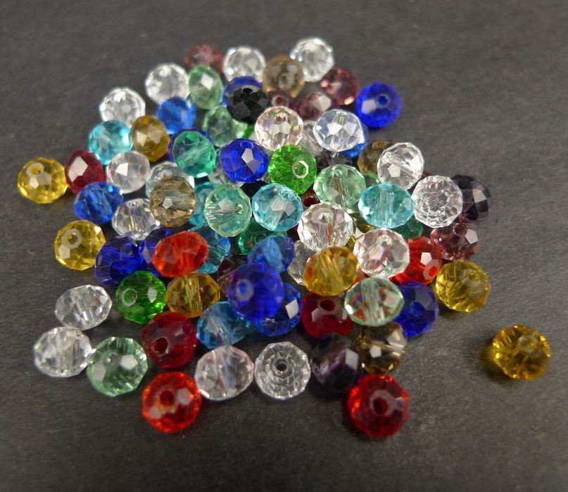*4x6mm. Facetterede glasrondeller mixcolor