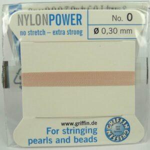 Lys rosa Perletråd med nål, 0,3mm