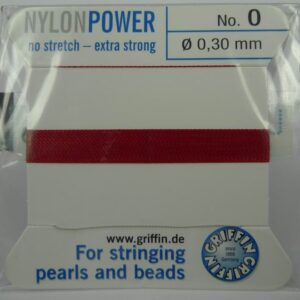 Granatrød Perletråd med nål, 0,3mm