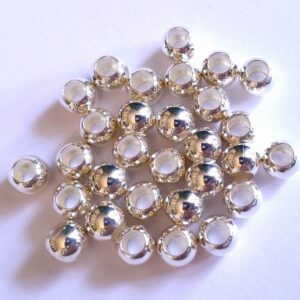 Runde forsølvede perler 6mm-meget store huller(30stk)