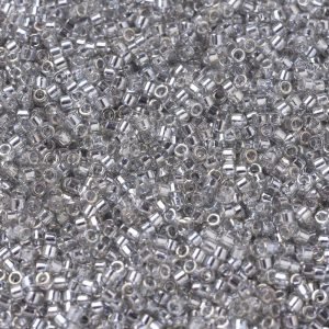 Miyuki Delica perler 11/0, Transparent Silver Gray Gold Luster