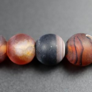 Sortbrun/orange, matte agater 8mm