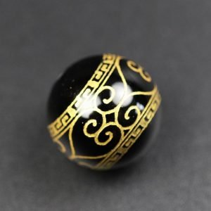 Sort onyksperle med guldmønster 14 mm ONYX 1003 2