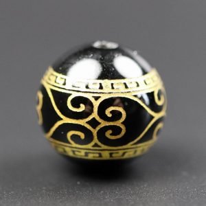 Sort onyksperle med guldmønster 14 mm ONYX 1003 3